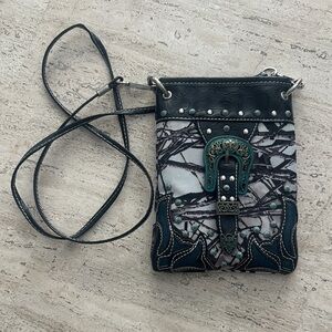 COWGIRL TENDY Studded Branch Camo Leather Vintage Teal Western Buckle Crossbody